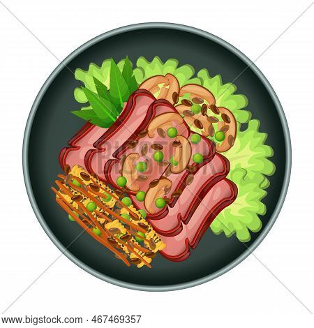 Asado Argentinian Beef Steak Barbecue. Meat Served With Salad. Top View. Latin American Food. Colorf