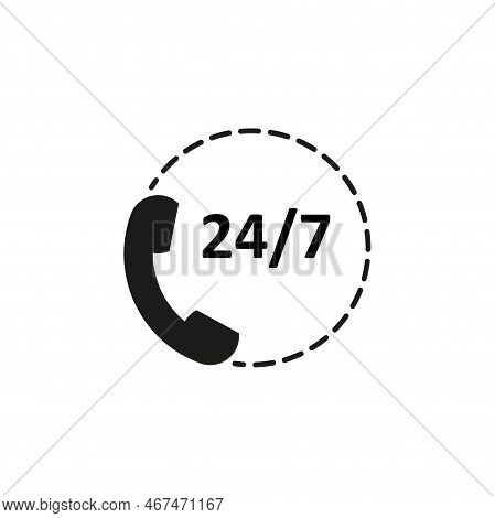 24 7 Icon. Telephone Sign. Call Center, Online Customer Support. Vector Illustration. Stock Image.