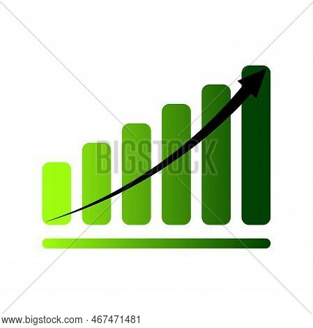 Graph Green Columns Arrow. Growth Chart Sign. Investment Concept. Vector Illustration. Stock Image.