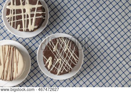 Top View Of Alfajores, Typical Candy In Argentina, With Copy Space.