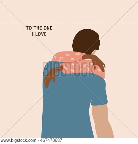 Couple Hugging Back Illustration For Valentines Day. Happy Love Couple Hugs Isolated Element. Men An