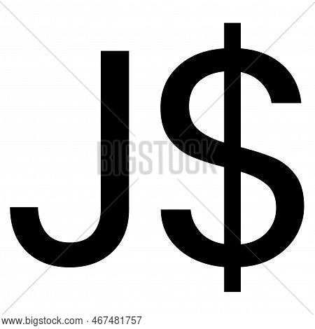 Jamaican Dollar Jmd Currency Sign Black Silhouette In Front View Isolated On White Background. Curre