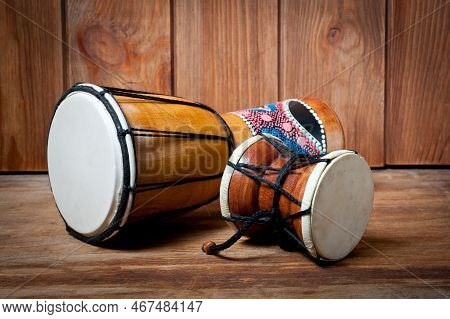 Damaru And Djembe Drums, Percussion And Musical Instruments.