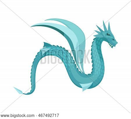 Dragon Composition With Funny Colorful Dragon Monster Weird Snake Like Creature Flat Cartoon Icon Is
