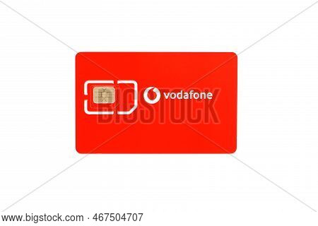 Ternopil, Ukraine - July 5, 2022: Vodafone Power Sim Mobile Card By Vodafone Group Plc - British Mul