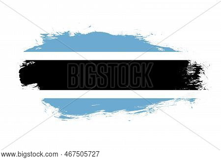 Flag Of Botswana On White Stroke Brush Background