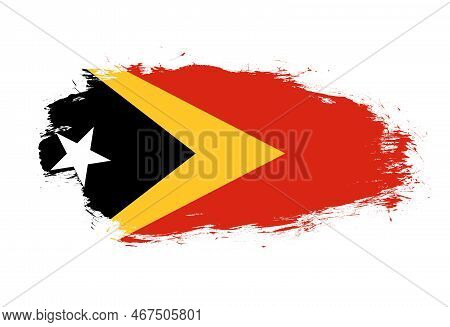 Flag Of East Timor On White Stroke Brush Background