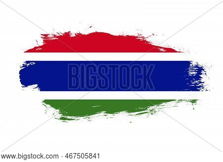 Flag Of Gambia On White Stroke Brush Background