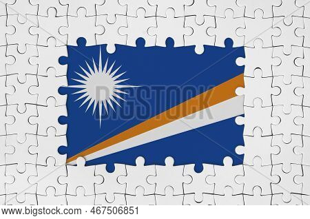 Marshall Islands Flag In Frame Of White Puzzle Pieces With Missing Central Parts
