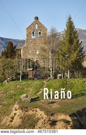 Picturesque Village With Stone Bell Tower Riano, Castilla Leon. Spain