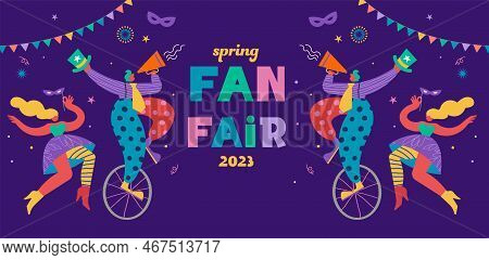 Happy Carnival, Festival And Circus Event Design With Funny Boneless Artists, Dancers, Musicians And