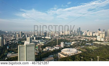 Aerial View Of The Indonesia Parliament Complex, Which Is Also Known As The Dpr Or Mpr Building With