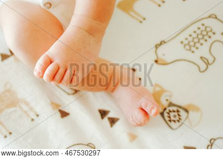 Plymouth, Michigan / United States - February 21 2019: One Month Old Child Lies On A Blanketed Chang