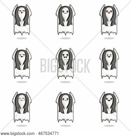 Emoticon Kuntilanak All Set Design Vector Illustration Minimalist Icon Abtsrtack Color
