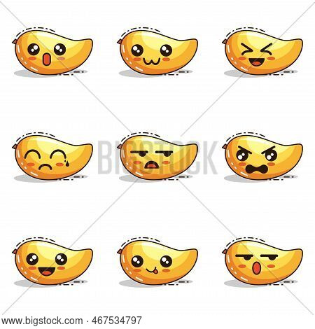 Emoticon Mango All Set Design Vector Illustration Minimalist Icon Abtsrtack Color