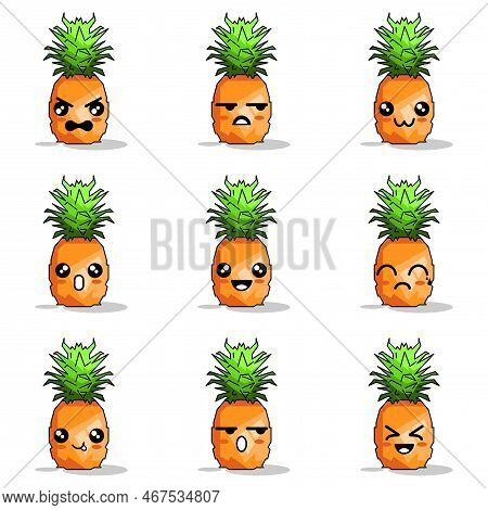 Emoticon Pineapple One All Set Design Vector Illustration Minimalist Icon Abtsrtack Color