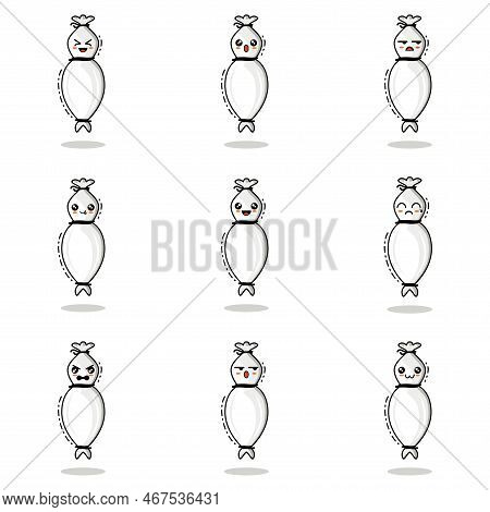 Emoticon Pocong Ghost All Set Design Vector Illustration Minimalist Icon Abtsrtack Color