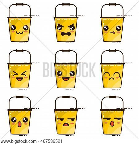 Emoticon Bucket All Set Design Vector Illustration Minimalist Icon Abtsrtack Color