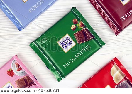Kharkiv, Ukraine - December 8, 2020: Ritter Sport Chocolate Product. Ritter Sport Company Was Founde