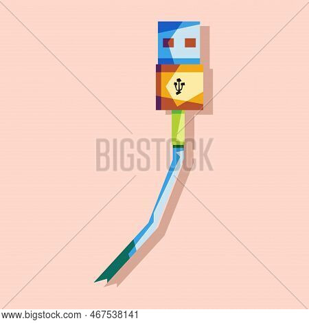Colorful Usb Cable Illustration Design, Wpap Pop Art Vector Technique