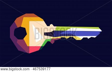 Isolated Colorful Key Illustration Design With Black Background, Wpap Pop Art Vector Technique