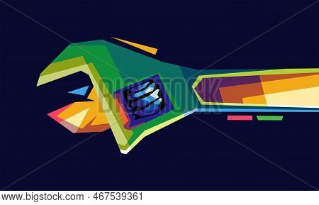 Isolated Colorful Wrench Illustration Design With Black Background, Wpap Pop Art Vector Technique