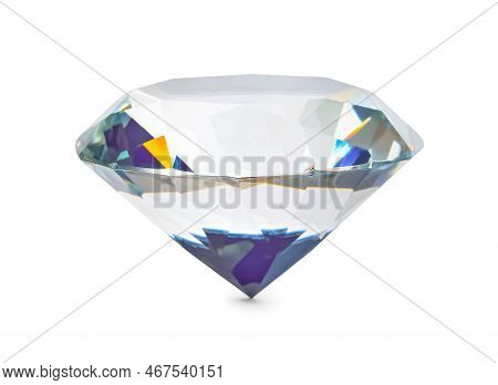 Beautiful Dazzling Diamond Isolated On White. Precious Gemstone