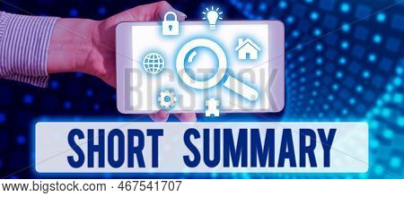 Conceptual Display Short Summary. Business Showcase Brief Statement Of Main Points Clear