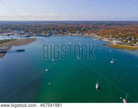 Scituate Harbor Aerial View And Historic Town Center In Fall In Town Of Scituate, Massachusetts Ma, 