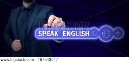 Writing Displaying Text Speak English. Business Showcase Study Another Foreign Language Online Verba