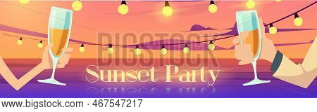 Couple At Night Beach Romantic Date Dinner, Man Holding Woman Hand Sitting At Served Table On Seasid