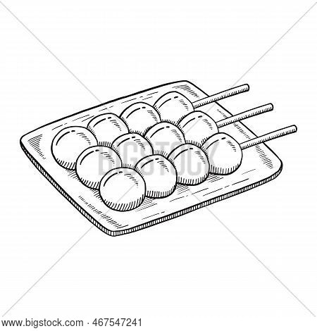 Dango Japan Or Japanese Traditional Food Doodle Hand Drawn Sketch With Outline Style Vector Illustra