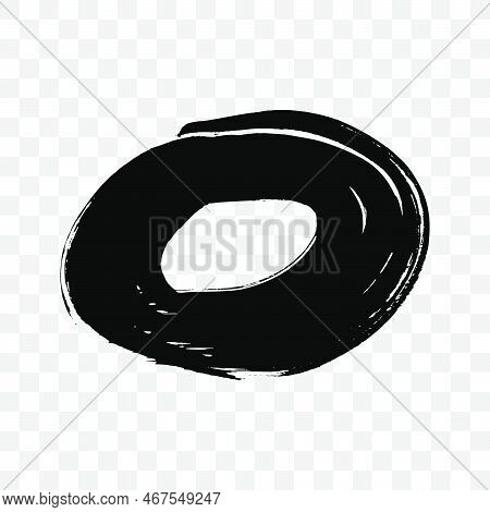 Black Grunge Brush Stroke In Circle Form. Painted Ink Circle. Ink Spot Isolated On Transparent Backg
