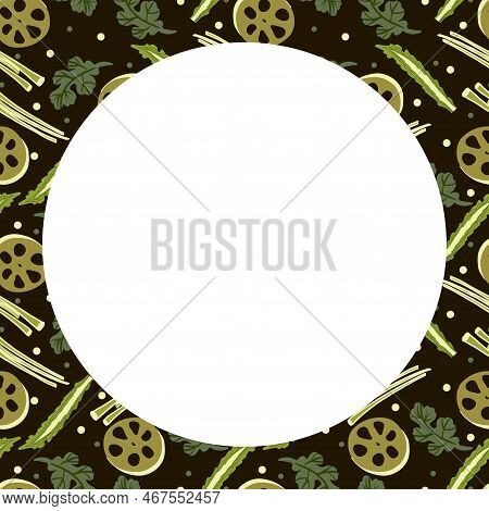 Vector Food Template, Panasian Cuisine Frame. Asian Food,japanese Sushi.