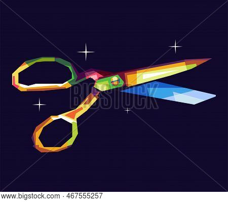 Colorful Scissor Illustration Design With An Isolated Pop Art Wpap Dark Background Design, Vector Po