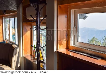 Kasauli, Himachal Pradesh, India, May 15,2022 - Inside View Of Modern Rooftop Restaurant Hangout At