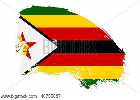 Zimbabwe Flag On White Background With Abstract Paint Brush Texture Effect