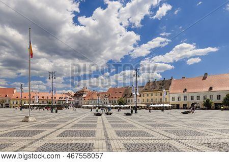 Sibiu - Romania, July 17, 2002. Albert Huet Square (piata Albert Huet) Is Heart Of Former Citadel On