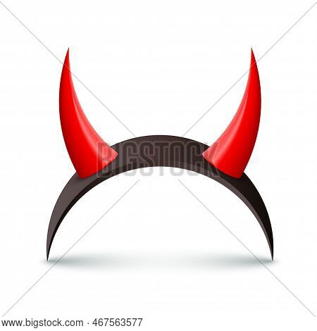 3d Red Devil Horns On Black Headband, Devilish Scary Monster Decor, Tiara For Hair
