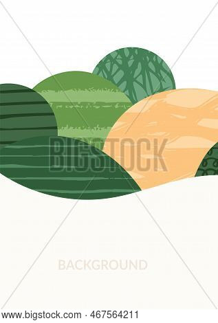 Abstract Farm Field Collage Background. Agro Land Backdrop, Farmland Landscape Vector Illustration W