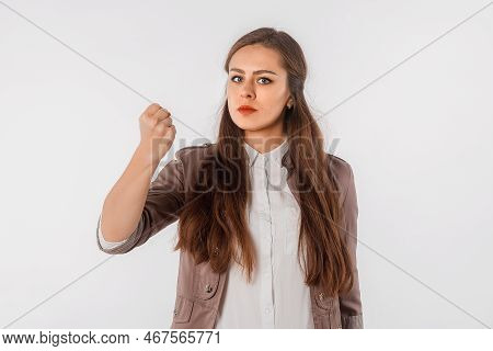 Portrait Of Girl Losing Control Over Emotions, Feel Pressured And Tensed, Lose Temper, Clench Hand I