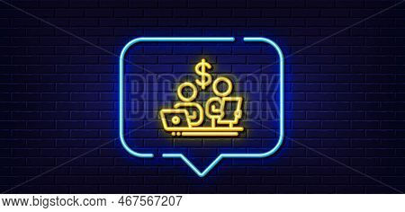 Neon Light Speech Bubble. Budget Accounting Line Icon. Money Investment Sign. Stock Shares Traders S