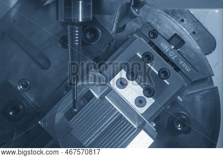 The 5-axis Cnc Milling Machine  Cutting The Metal Mold Part. The Hi-technology Injection Mold Part M