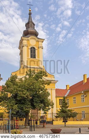 Sremski Karlovci, Serbia - August 19, 2022: Roman Catholic Church Holy Trinity At Branko Radicevic S