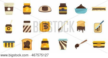 Chocolate Paste Icons Set Flat Vector. Jar Bottle. Chocolate Paste Isolated