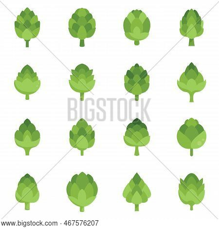 Artichoke Icons Set Flat Vector. Bio Food. Fresh Organic Isolated