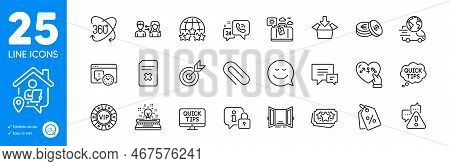 Outline Icons Set. Target, 24h Service And Web Tutorials Icons. Project Deadline, Full Rotation, Qui