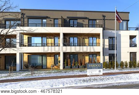 Latvia, Riga, December, 2022: New Modern Two-storey Cottages For Sale In The Mezaparks District, Rig