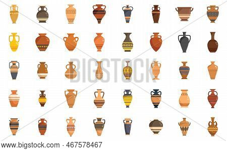 Amphora Icons Set Flat Vector. Vase Pottery. Greek Jar Isolated