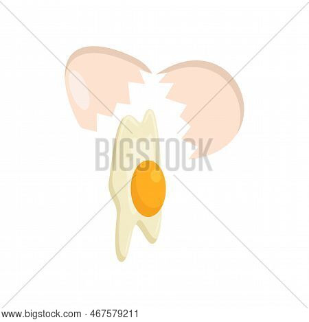 Broken Egg Enriched With Vitamin D Vector Illustration. Source Of Vitamin D, Egg Isolated On White B